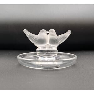 Lalique France Signed Crystal Trinket Ring Dish Deux Colombes Kissing Birds
